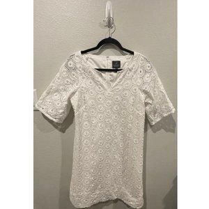 ADRIANNA PAPELL Antique White Crochet Lace Mini Dress